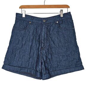 Nasty Gal Womens Quilted Denim Shorts High Rise 100% Cotton Dark Blue Size 8